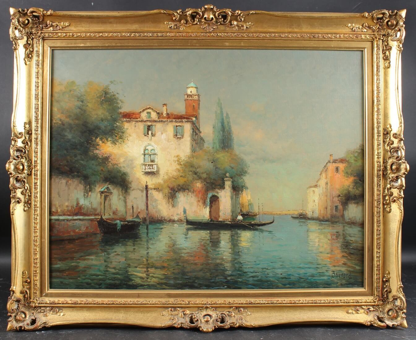 Colette Bouvard (1941-1996). Venetian canal with gondelier