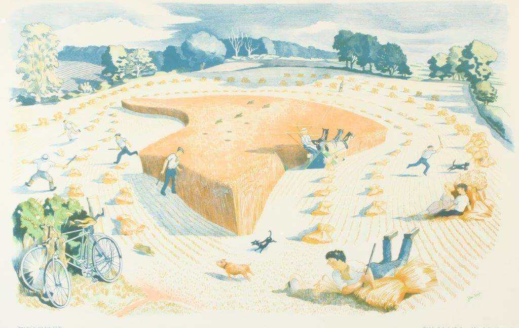 John Nash (1893-1977) 'Harvesting' colour lithograph