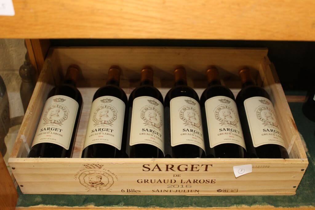 A group of six bottles of Sarget de Gruaud La Rose wine