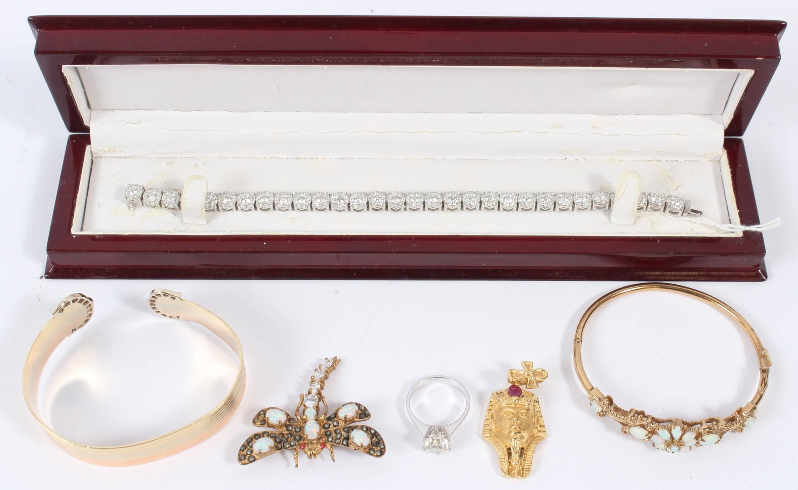 A collection of jewellery including a diamond bracelet. Fine Antique