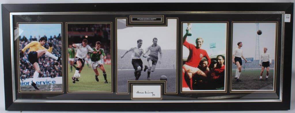 England football legend. Signed by Tom Finney, Tom Finney, with photos of Banks, Gascoigne, Finney, Jack &